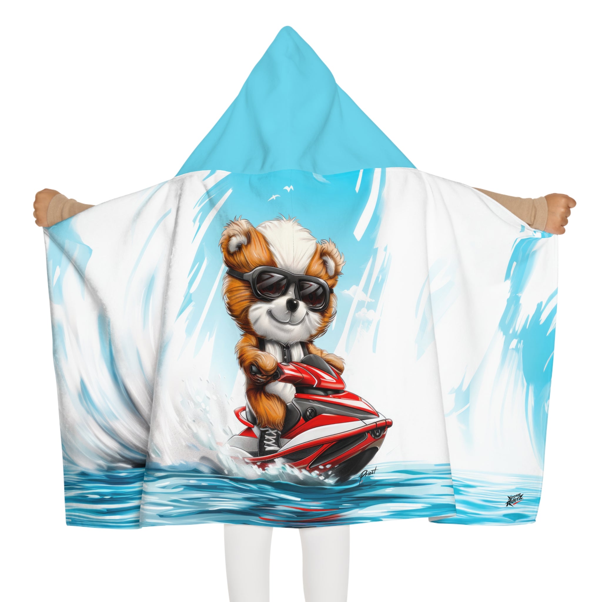Bear on Jet Ski- Xtreme Kidz- Youth Hooded Towel