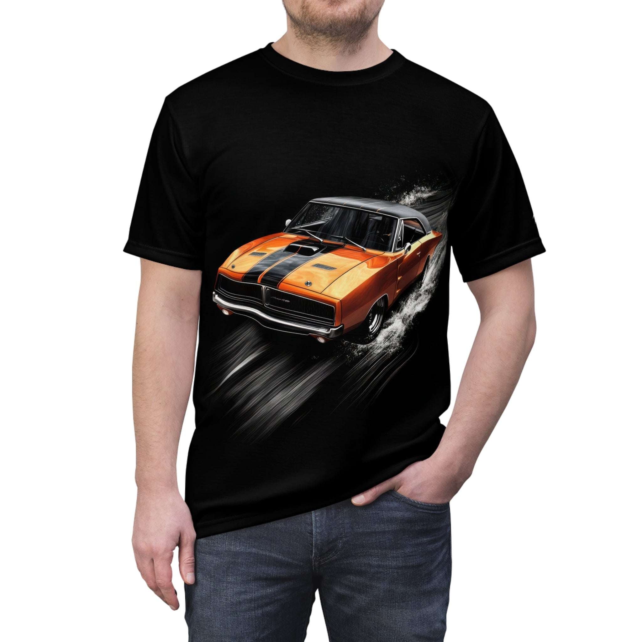 1969 Dodge Charger Men's T-Shirt, 1969 Dodge Charger flying down the highway, muscle car