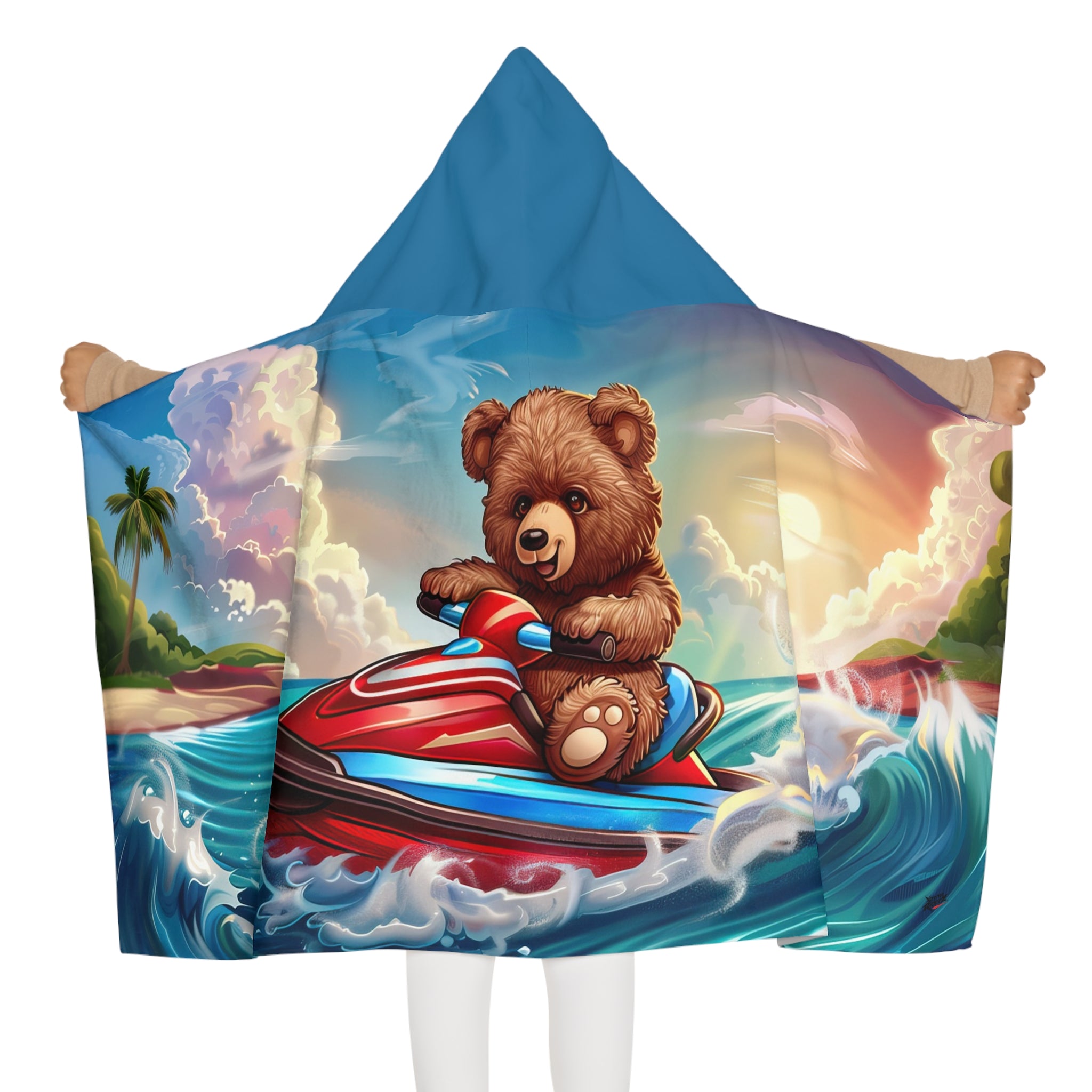 Bear on Jet Ski- Xtreme Kidz- Youth Hooded Towel