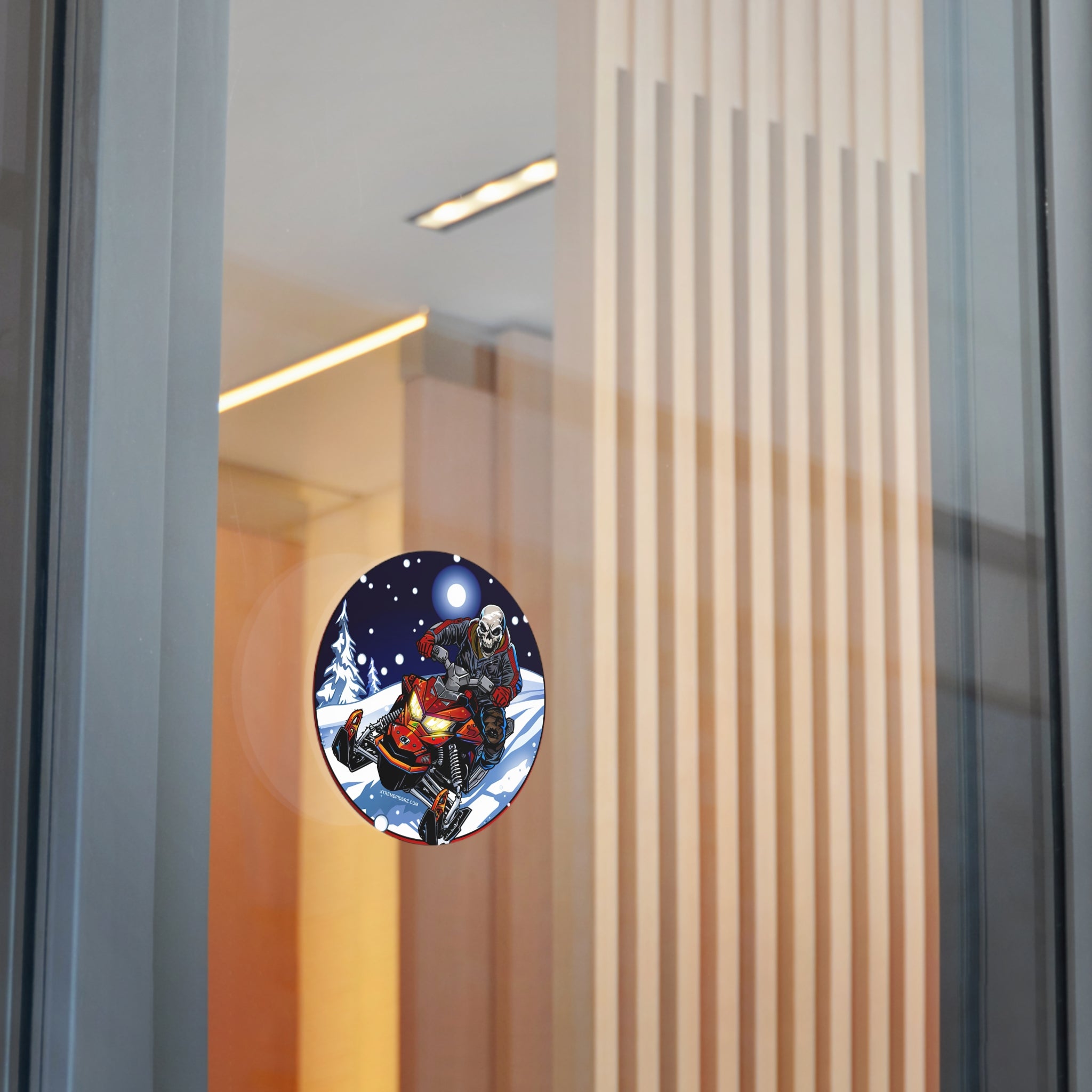 Skeleton on Snowmobile- Xtreme Riderz- Round Vinyl Stickers