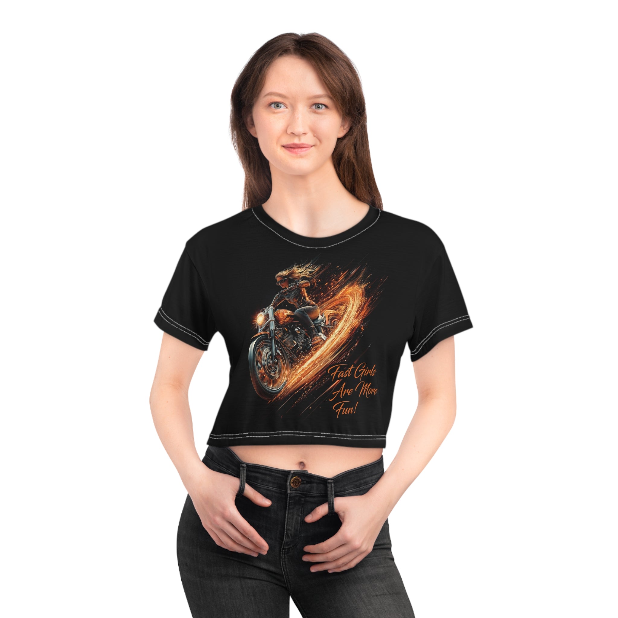 Fast Girls Are More Fun! -  Motorcycle - Women's Crop Tee - DC0239