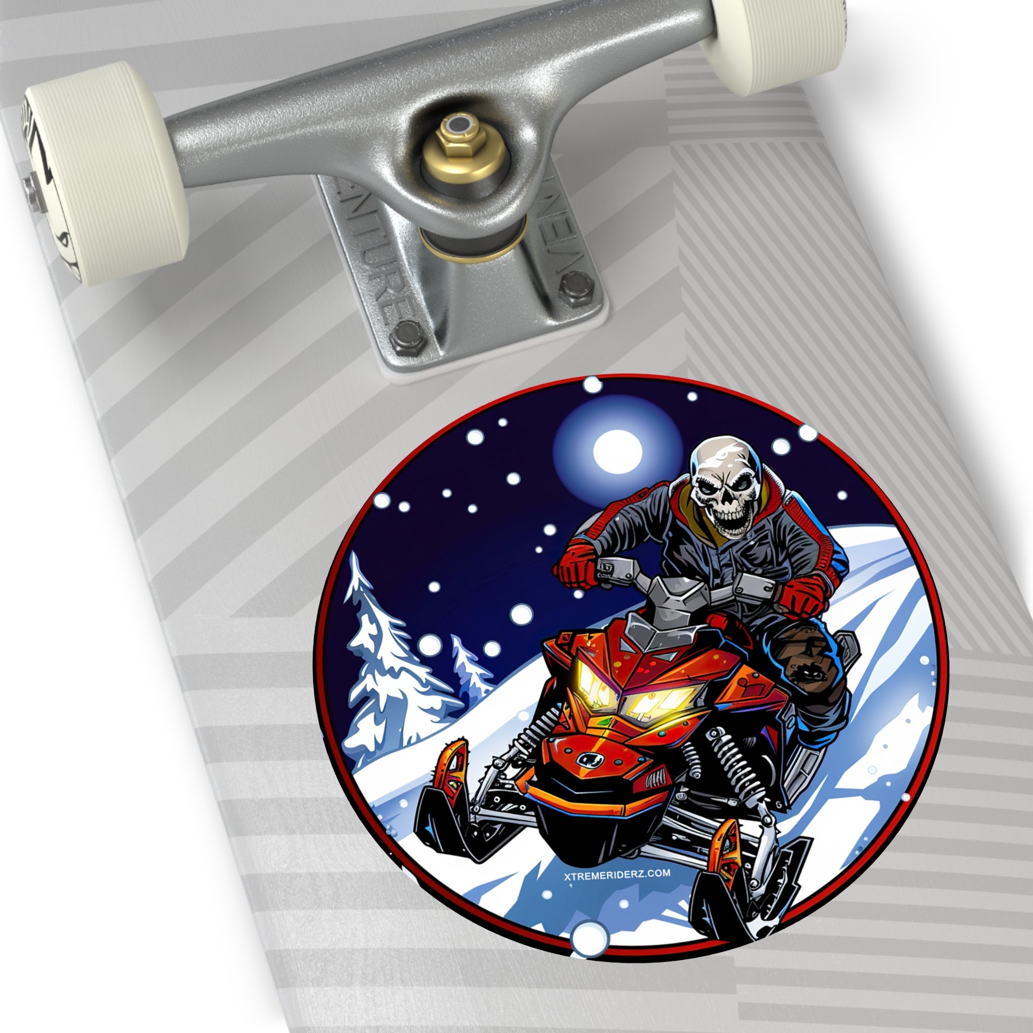 Skeleton on Snowmobile- Xtreme Riderz- Round Vinyl Stickers