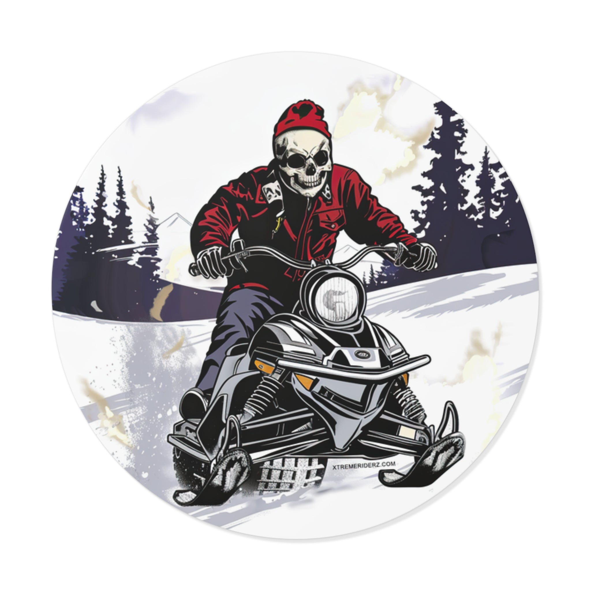 Skeleton on Snowmobile- Xtreme Riderz-  Round Vinyl Stickers