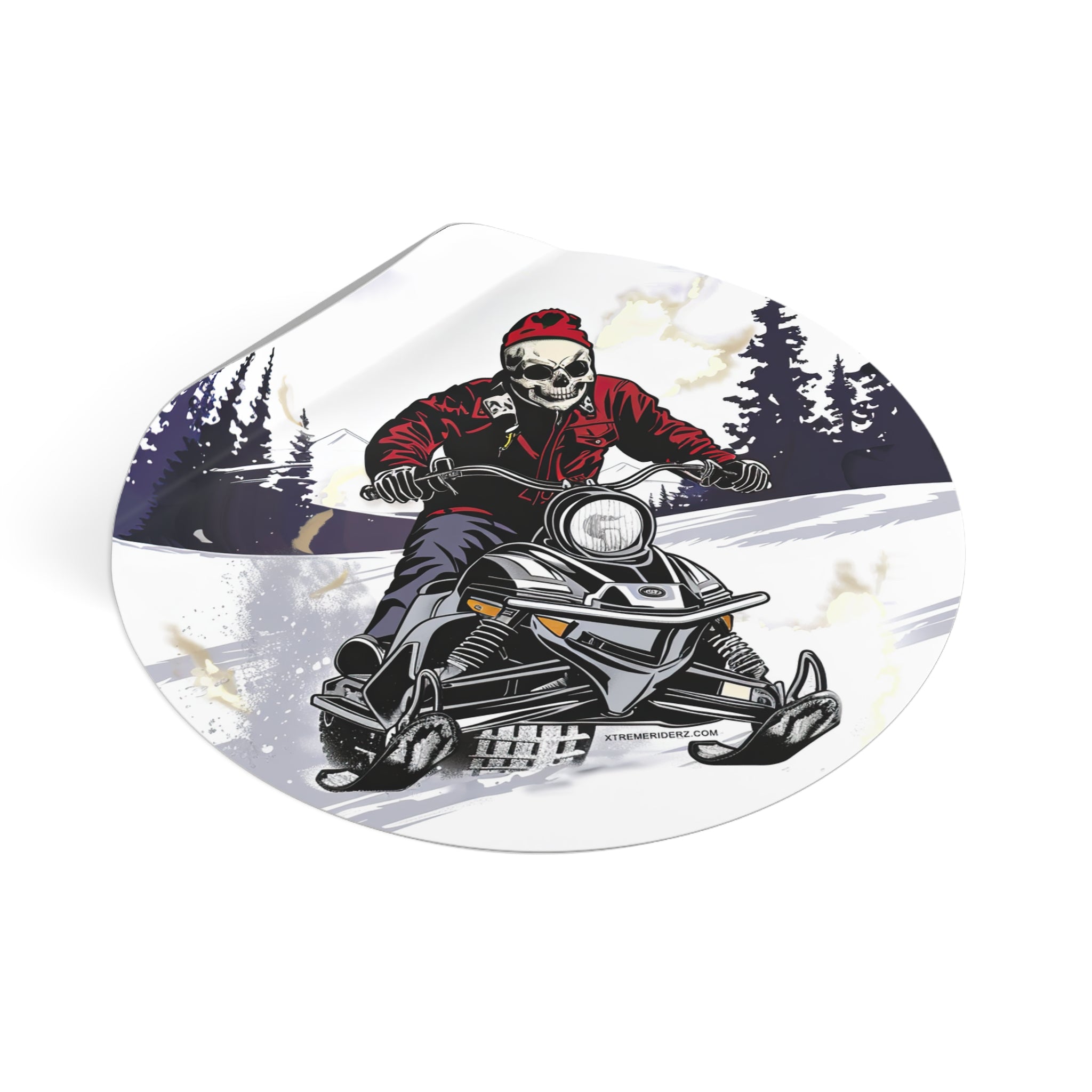 Skeleton on Snowmobile- Xtreme Riderz-  Round Vinyl Stickers