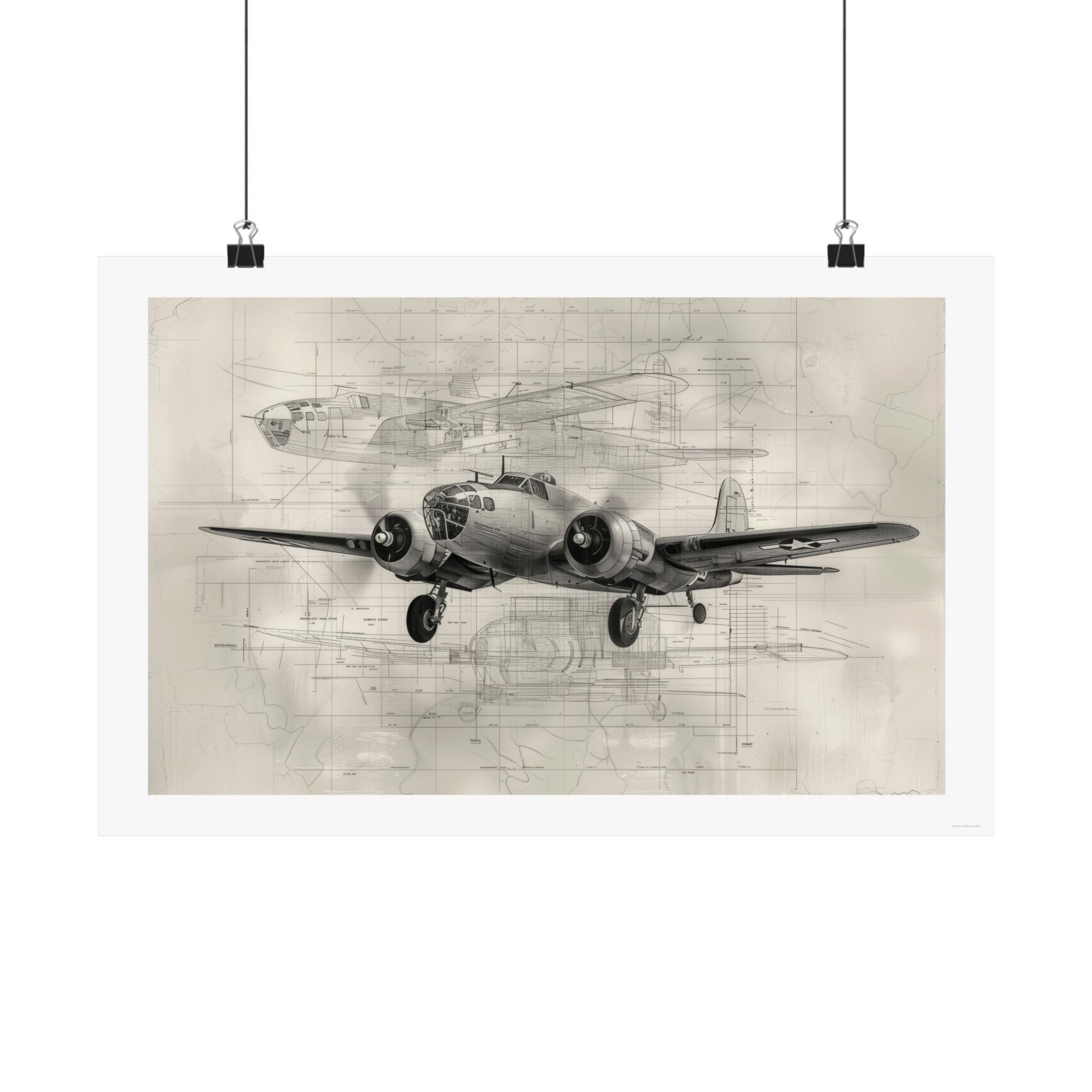 B-25 Blue Print - Aviation - Gallery Print Poster - DC0152