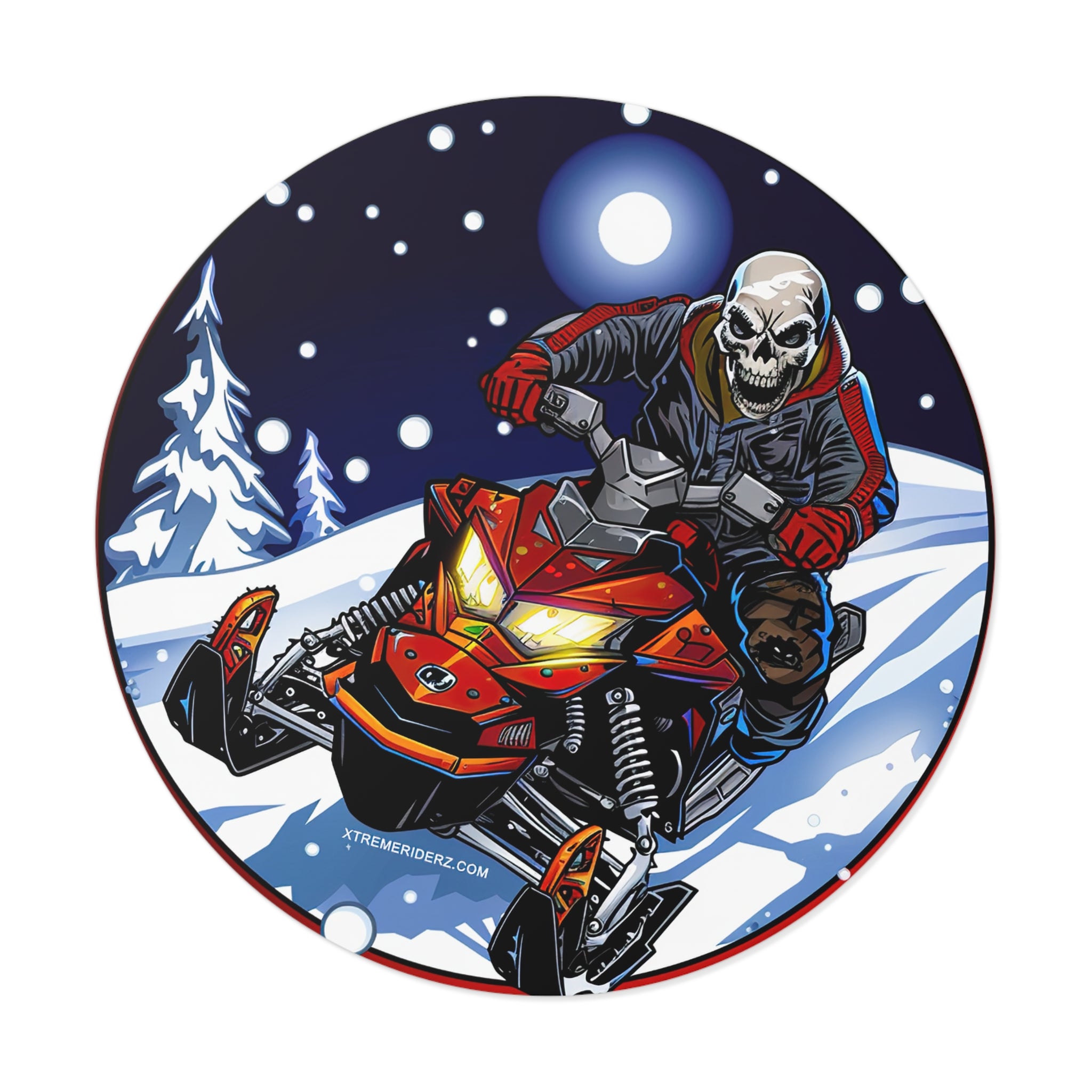 Skeleton on Snowmobile- Xtreme Riderz- Round Vinyl Stickers