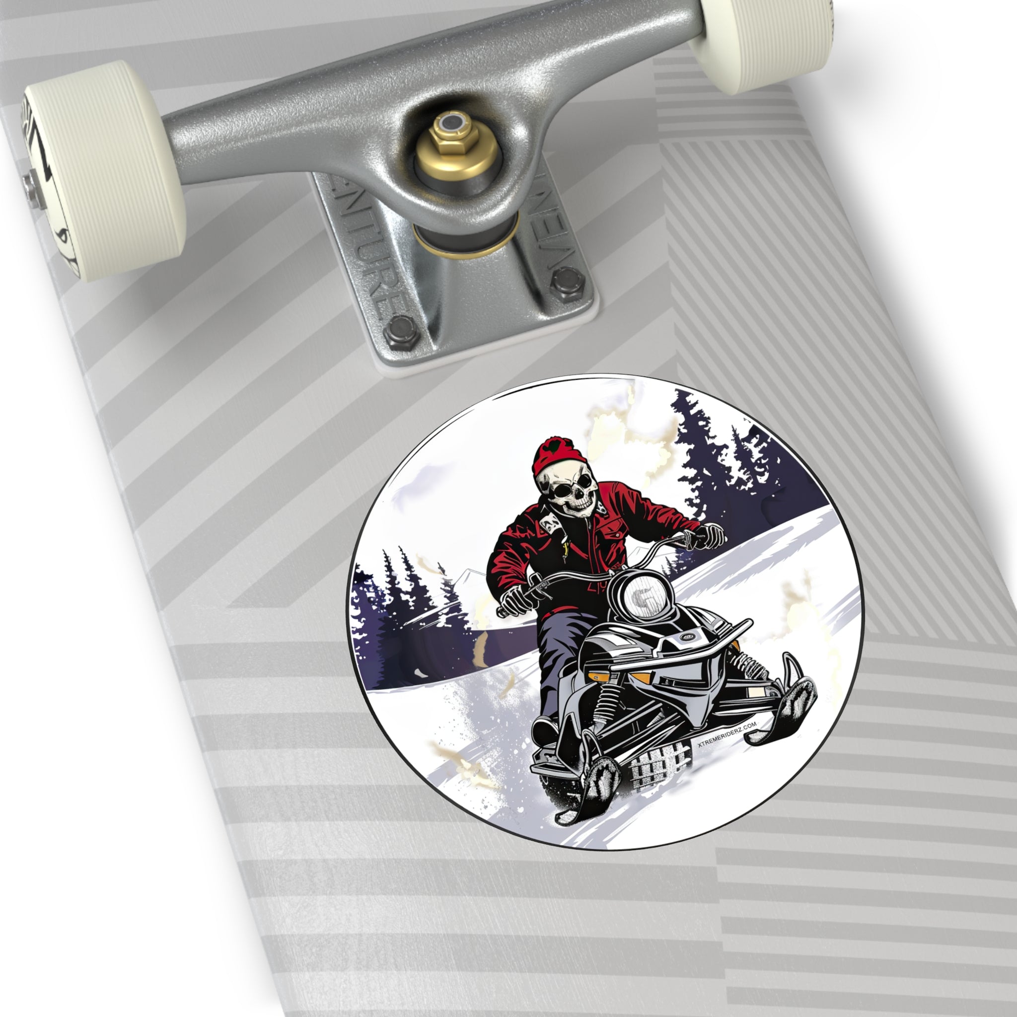 Skeleton on Snowmobile- Xtreme Riderz-  Round Vinyl Stickers