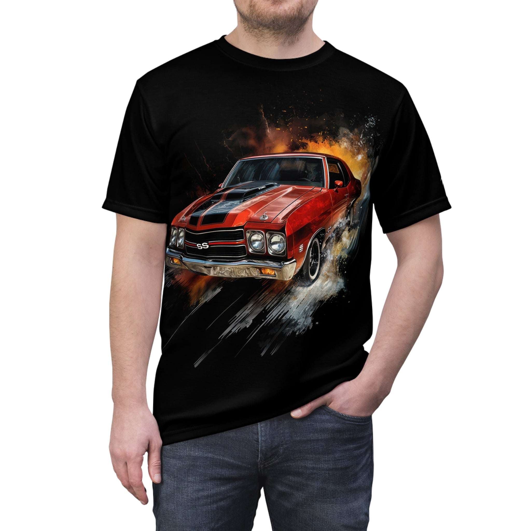1970 Chevrolet Chevelle SS Men's T-Shirt, 1970 Chevy Chevelle SS flying down the highway, muscle car