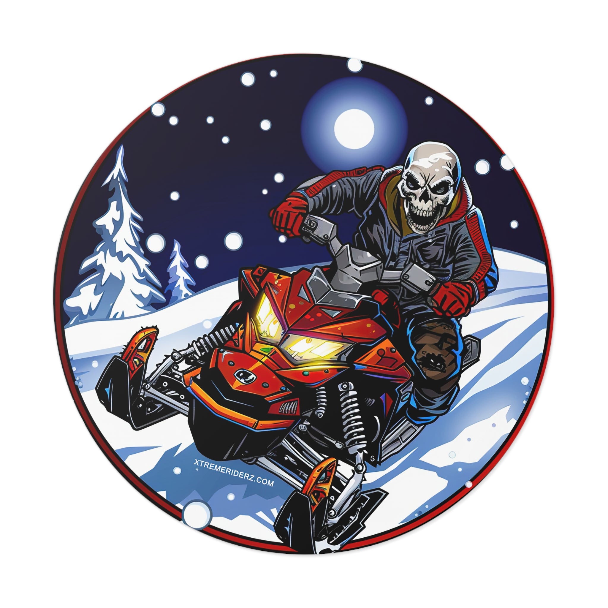 Skeleton on Snowmobile- Xtreme Riderz- Round Vinyl Stickers