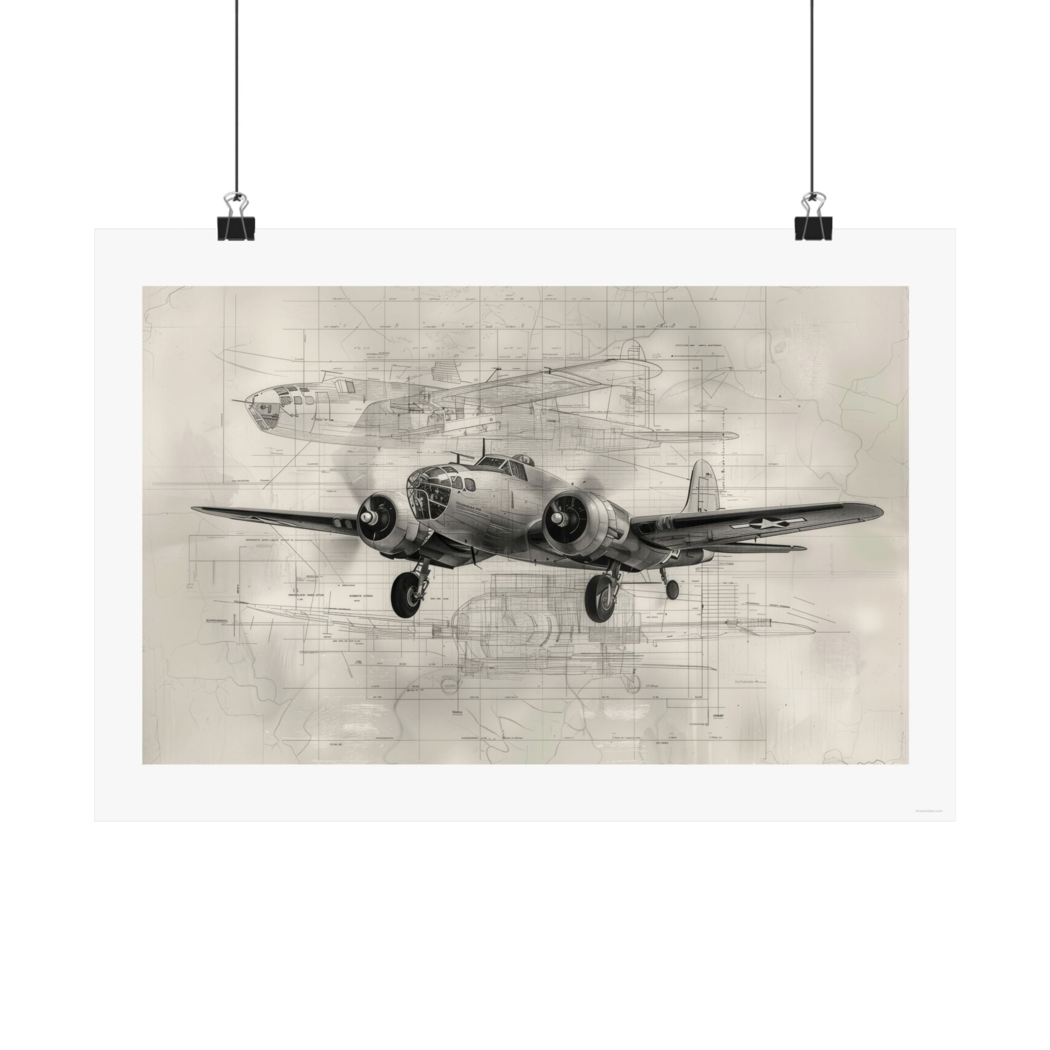 B-25 Blue Print - Aviation - Gallery Print Poster - DC0152
