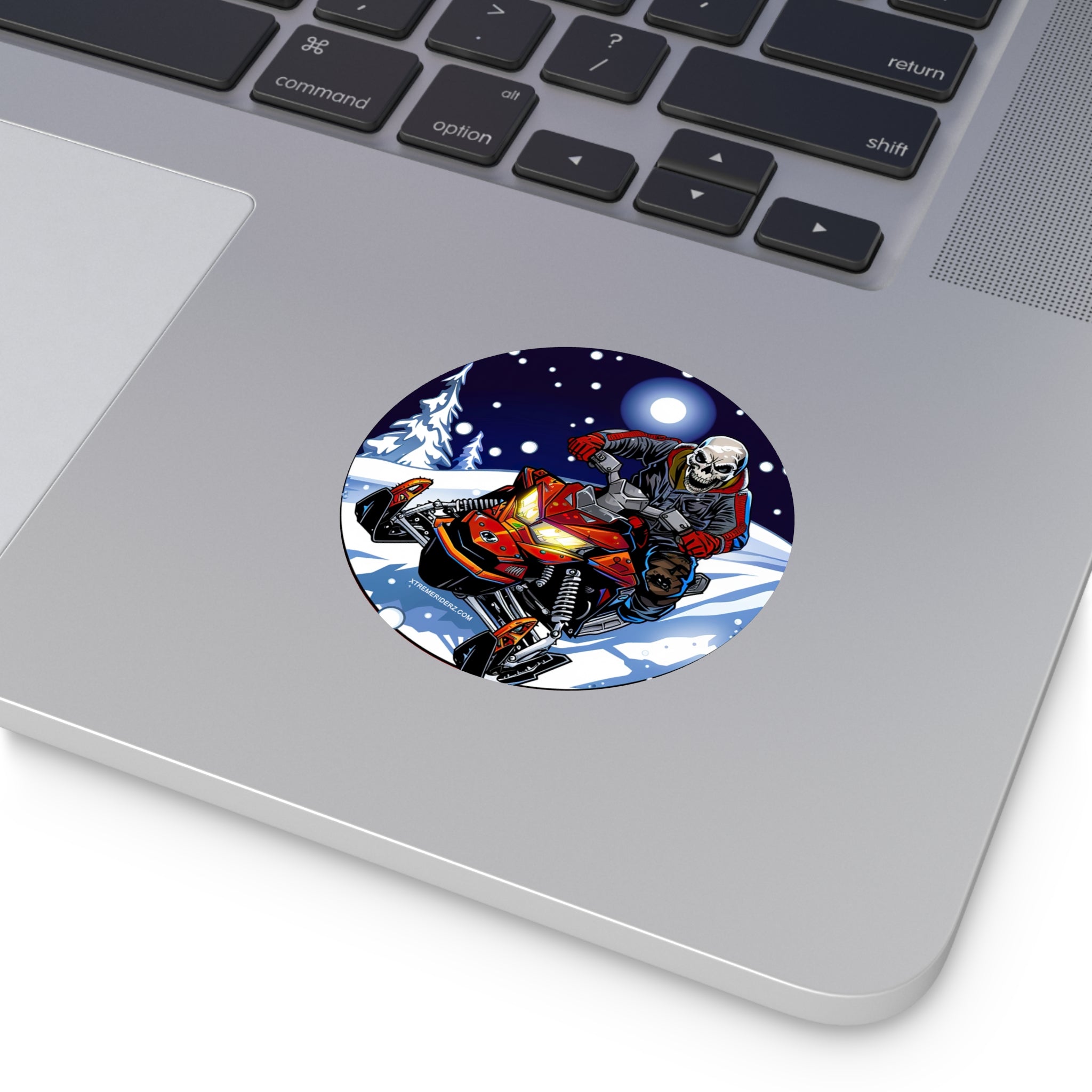 Skeleton on Snowmobile- Xtreme Riderz- Round Vinyl Stickers