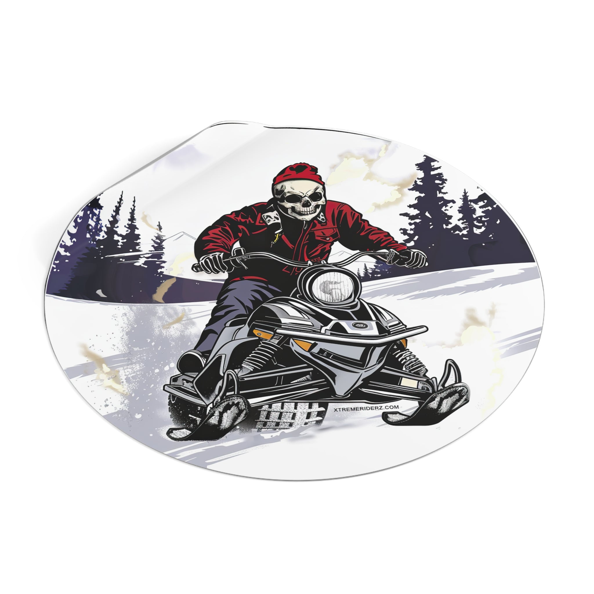 Skeleton on Snowmobile- Xtreme Riderz-  Round Vinyl Stickers