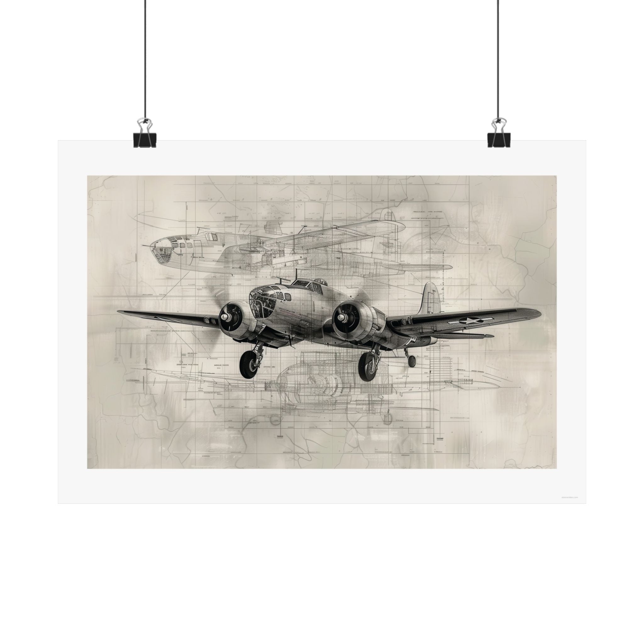 B-25 Blue Print - Aviation - Gallery Print Poster - DC0152