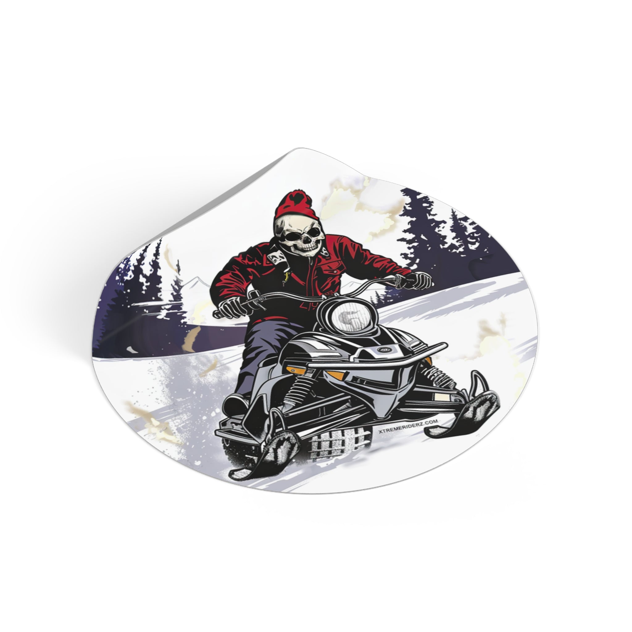 Skeleton on Snowmobile- Xtreme Riderz-  Round Vinyl Stickers