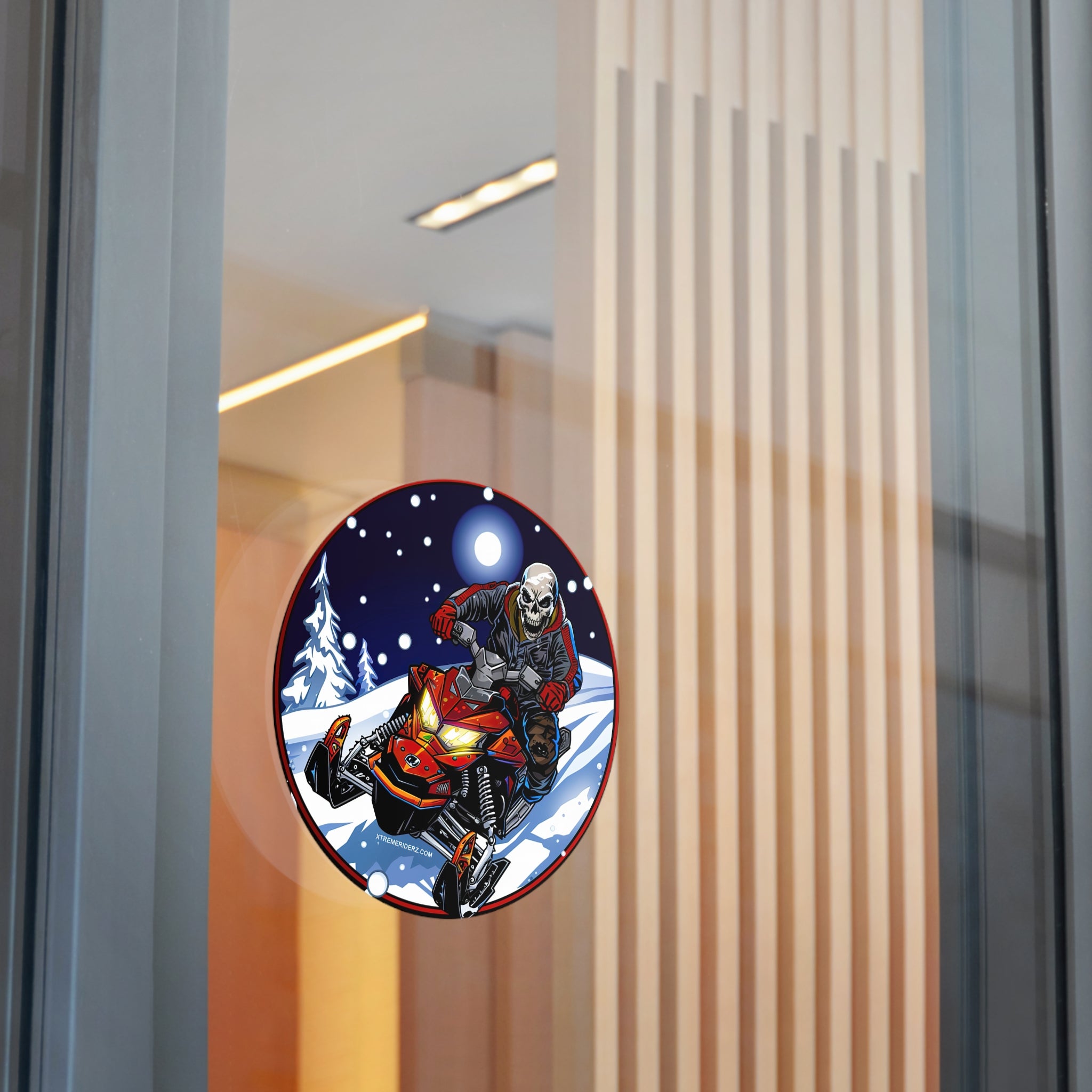 Skeleton on Snowmobile- Xtreme Riderz- Round Vinyl Stickers