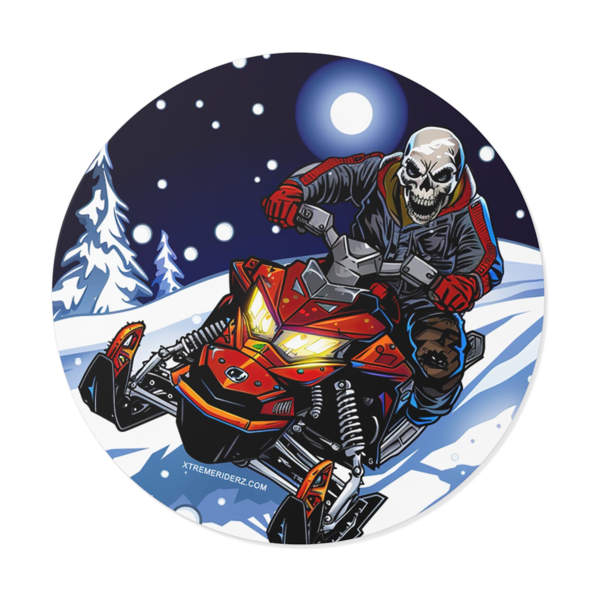 Skeleton on Snowmobile- Xtreme Riderz- Round Vinyl Stickers