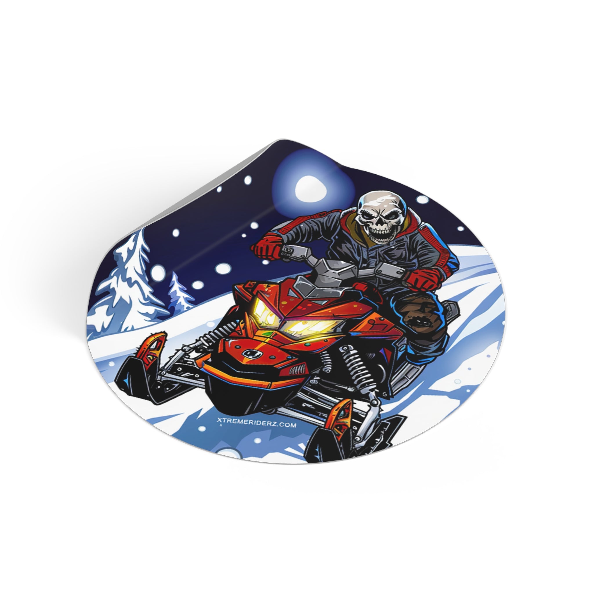 Skeleton on Snowmobile- Xtreme Riderz- Round Vinyl Stickers