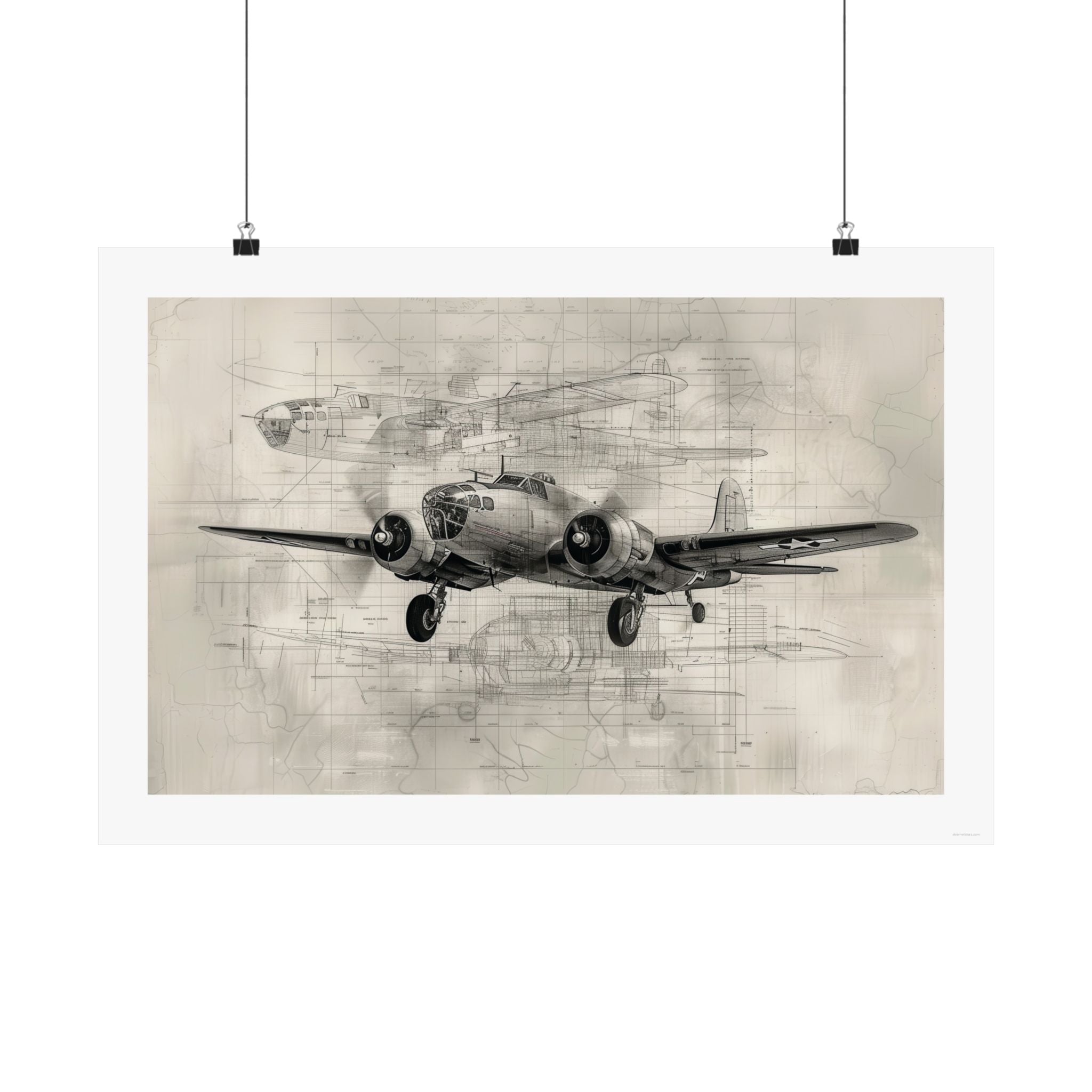 B-25 Blue Print - Aviation - Gallery Print Poster - DC0152