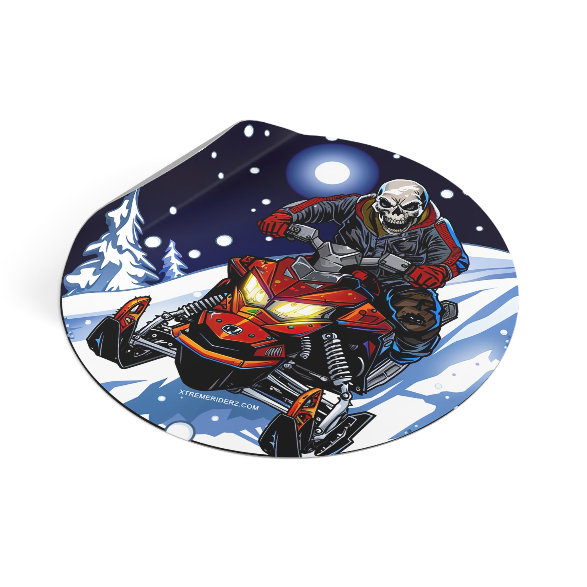 Skeleton on Snowmobile- Xtreme Riderz- Round Vinyl Stickers