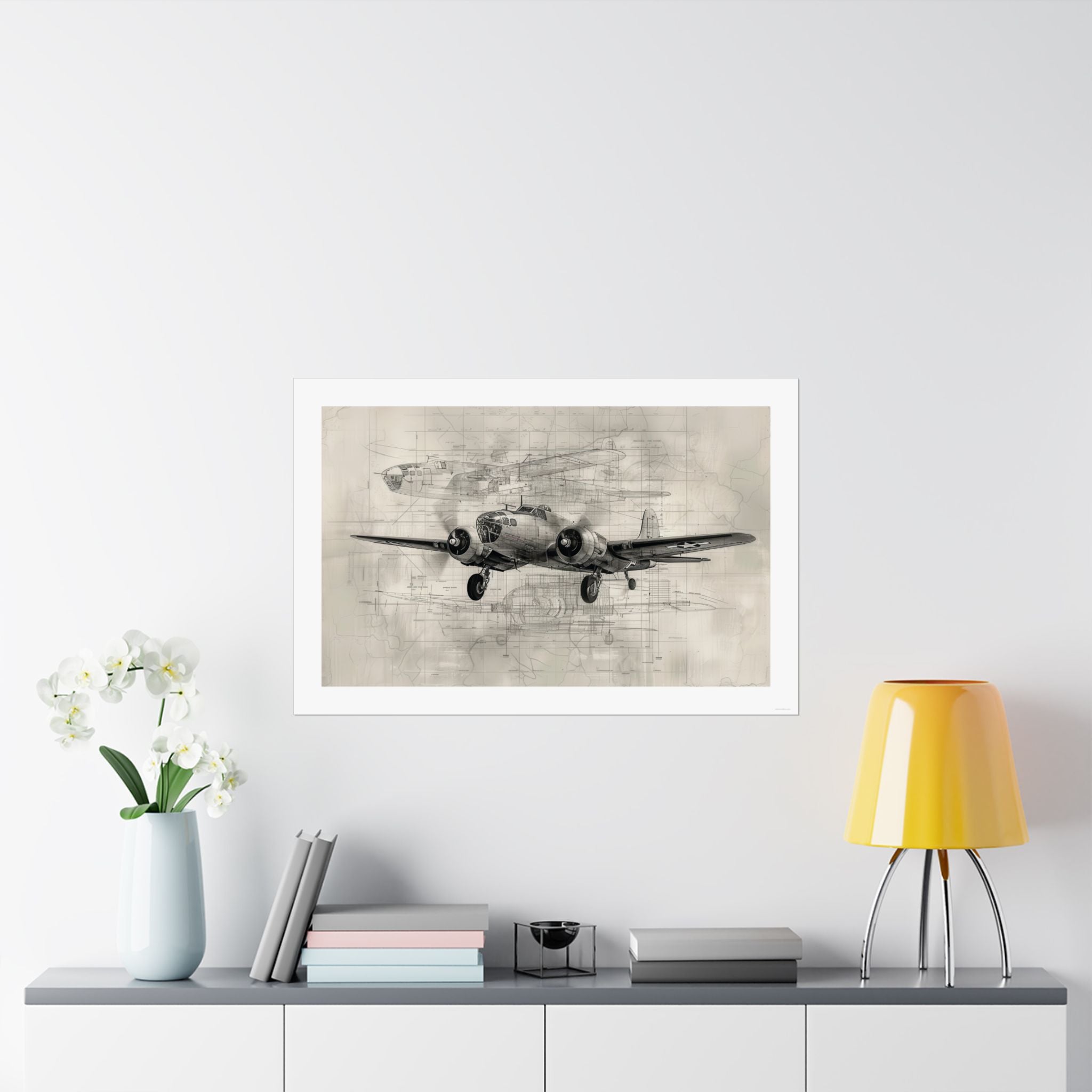 B-25 Blue Print - Aviation - Gallery Print Poster - DC0152