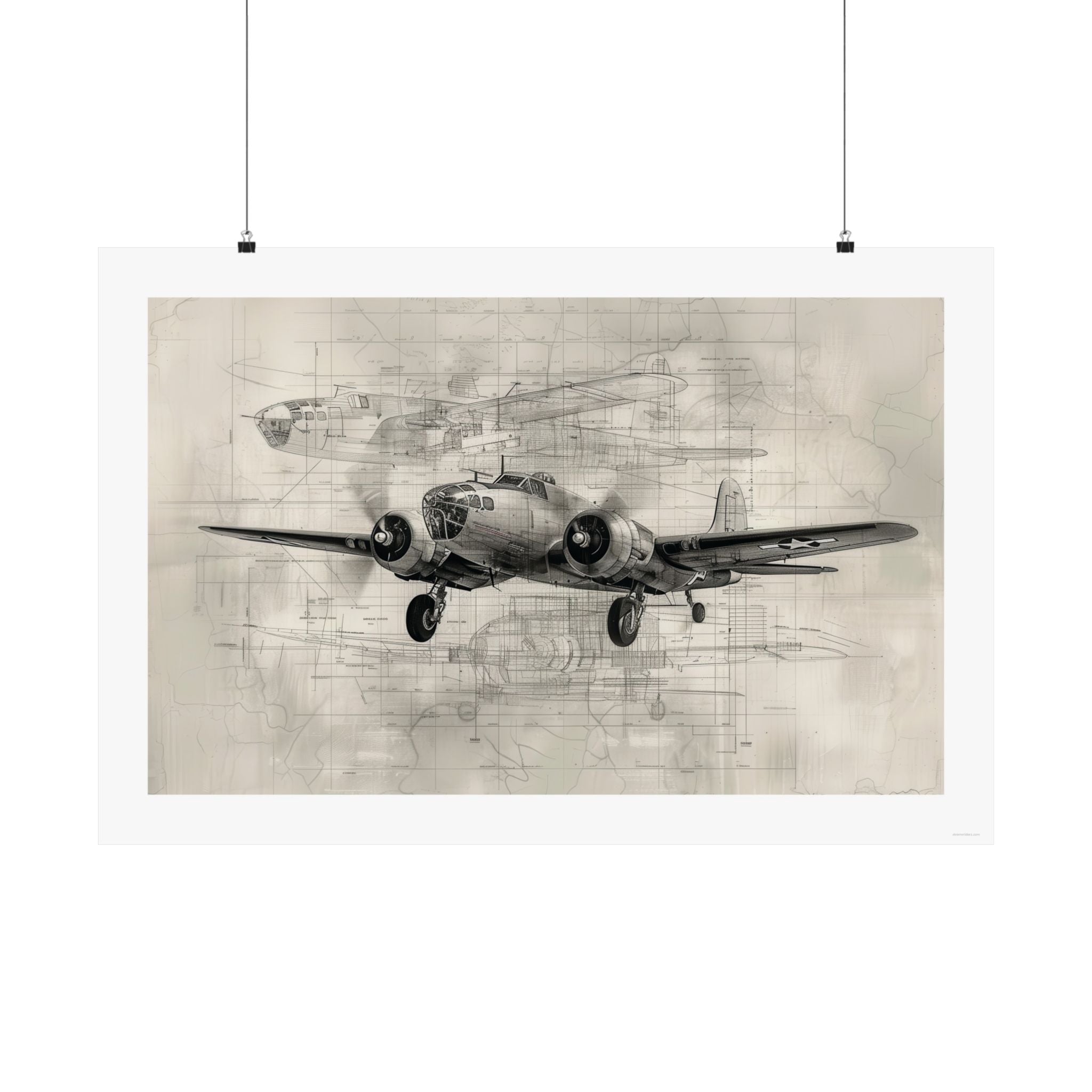B-25 Blue Print gallery print, poster, wall art, blue print, aviation, warbird