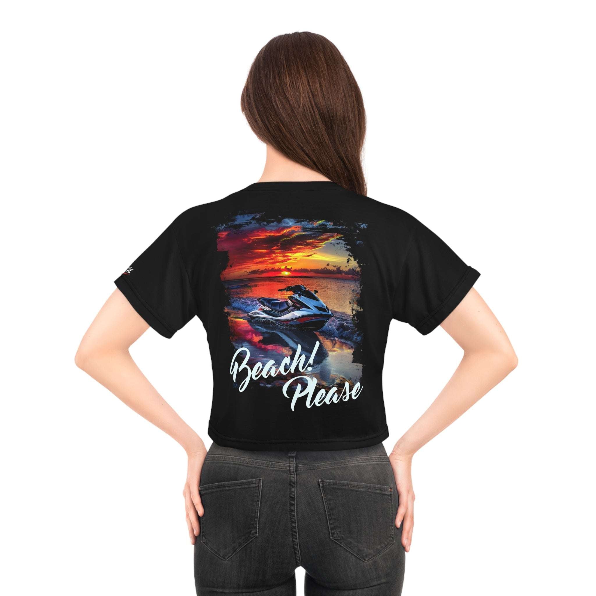 Beach! Please -  Watersports - Women's Crop Tee - DC0236 - jet ski - sunset - beach