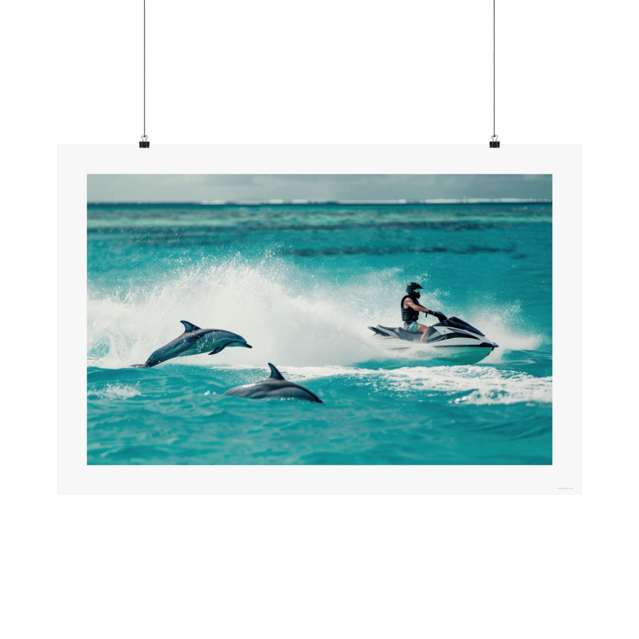 Dolphin Escort, gallery print, poster, wall art, photo, dolphins, jet ski, ocean, splash