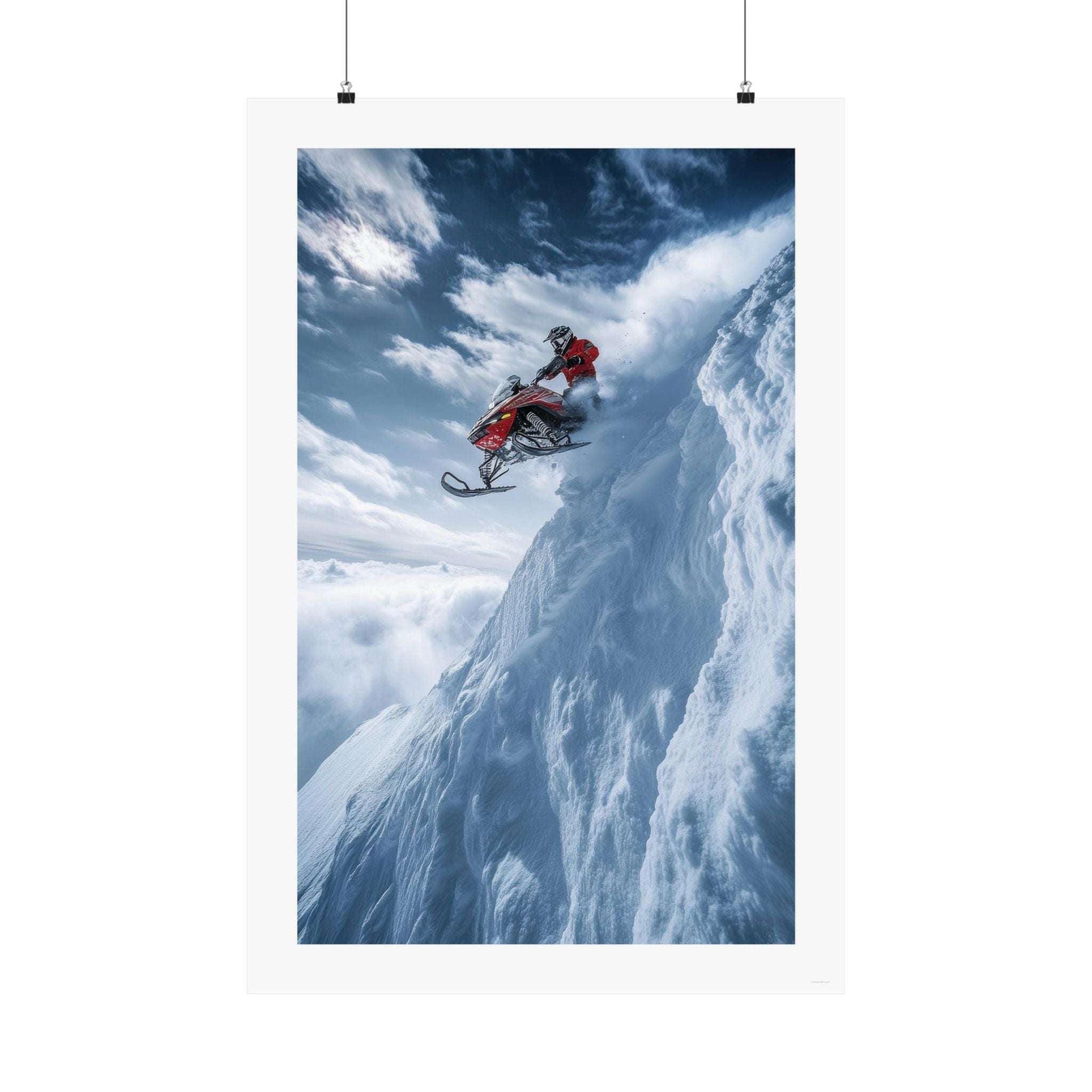 Free Fall Gallery Print, poster, wall art, photo, snowmobile, snowmobile going off a cliff