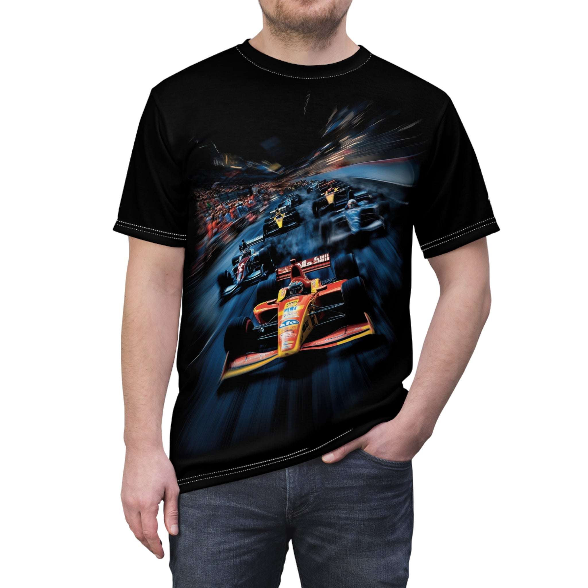 Grand Prix Men's T-Shirt, Grand Prix race flying down the straight a way, race cars, Formula race cars