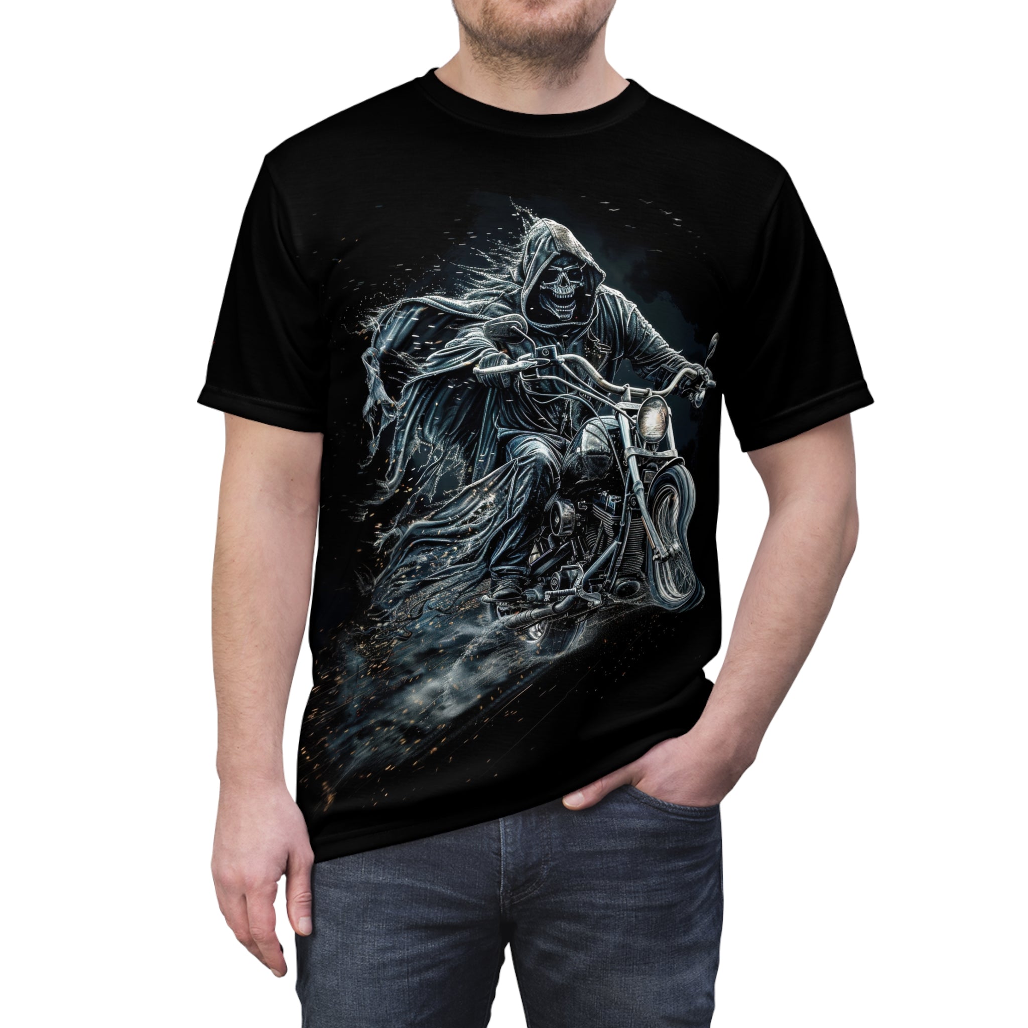 Gray Grim Reaper motorcycle t-shirt, grim reaper, motorcycle