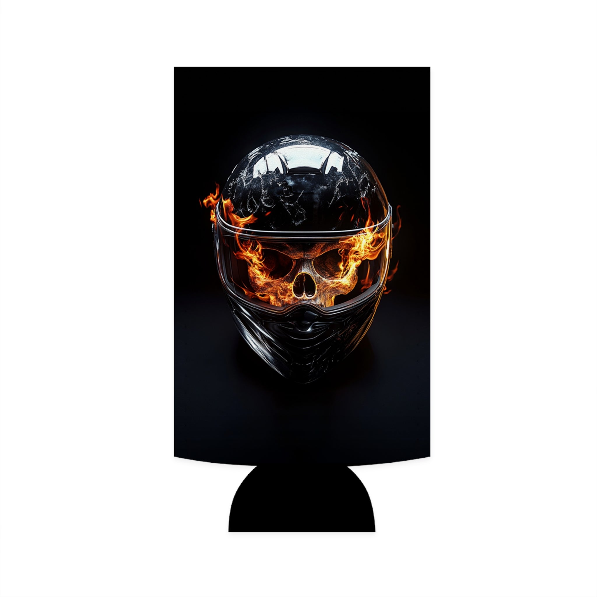 Hot Headed Slim Can Cooler, motorcycle, skull, helmet, flames