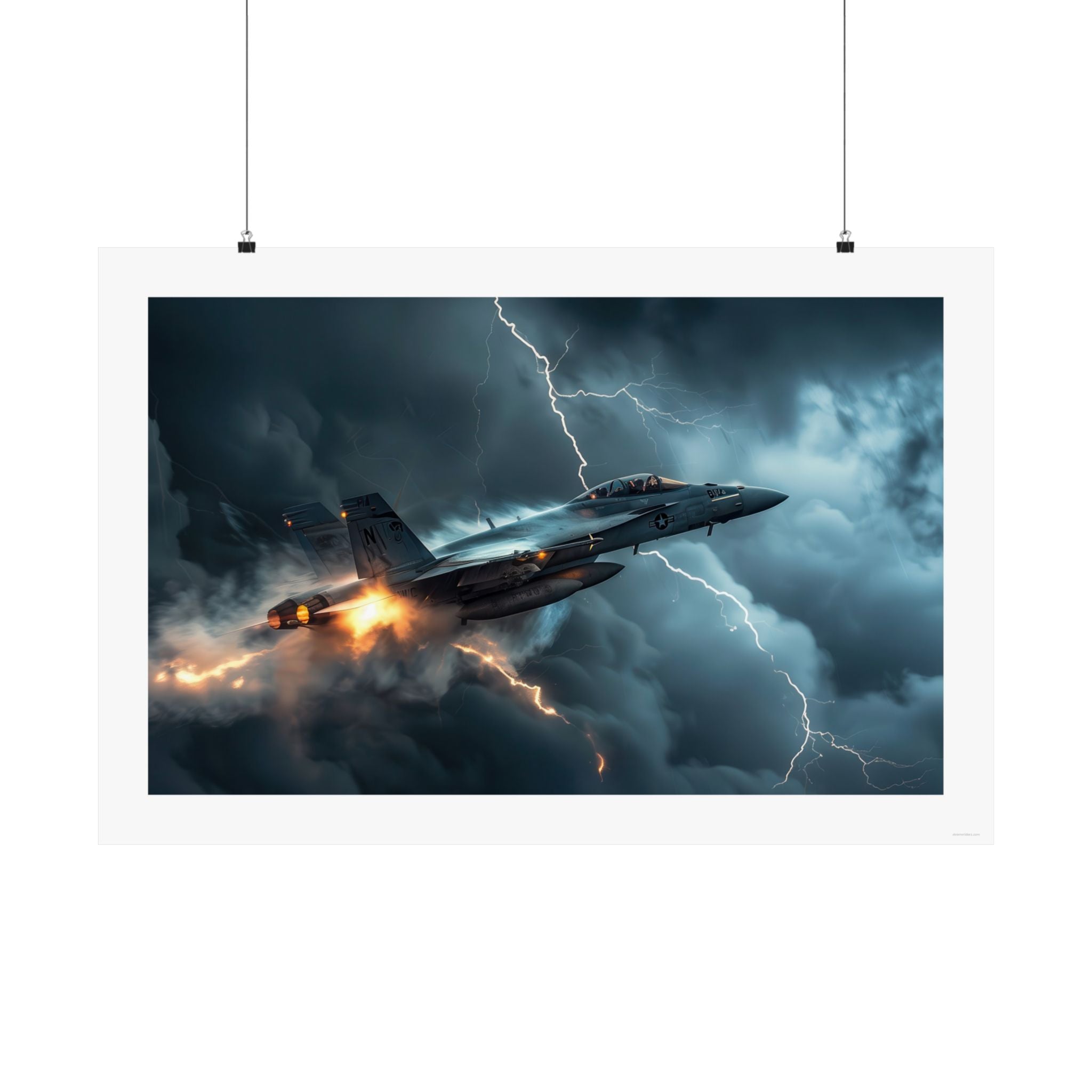 Lightning Strike Gallery Print, F/A-18 super hornet jet flying through a thunderstorm, poster, wall art, aviation, storm, lightning