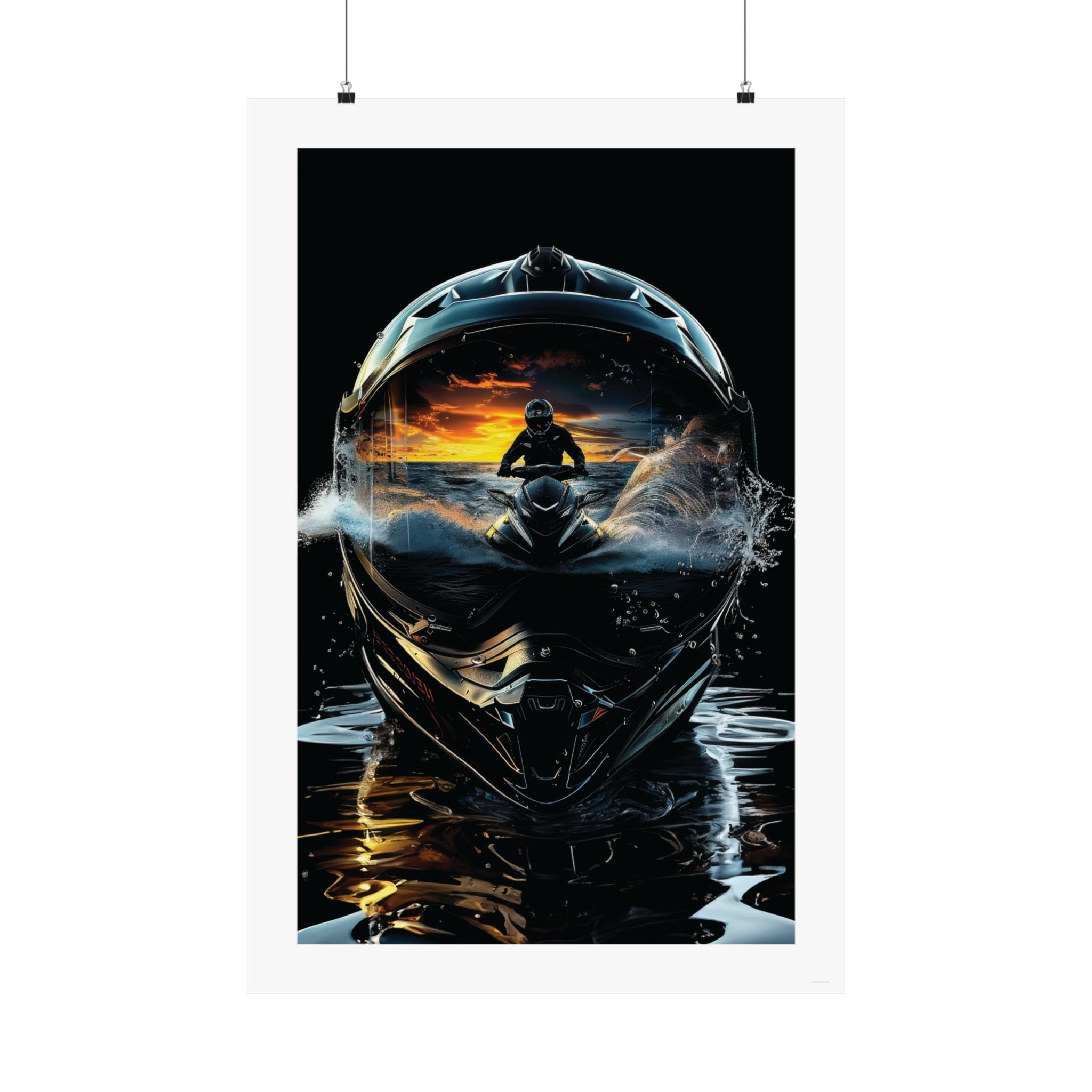 Sunset Helmet Gallery Print, poster, wall art, photo, jet ski, sunset, helmet, water, ocean